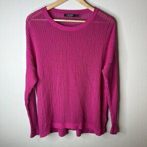 Lauren Ralph Lauren Sweater Womens Sz M Pink Chunky Slinky Top Barbie Feminine‎